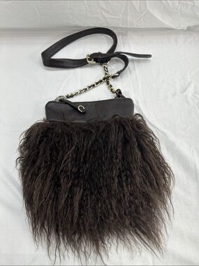 Aqua Madonna Mongolian Lamb Fur W/Leather Trim Shaggy Shoulder Boho Bag Purse